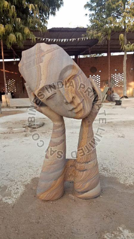 Marble Human Hand with Head Modern Art Sculpture