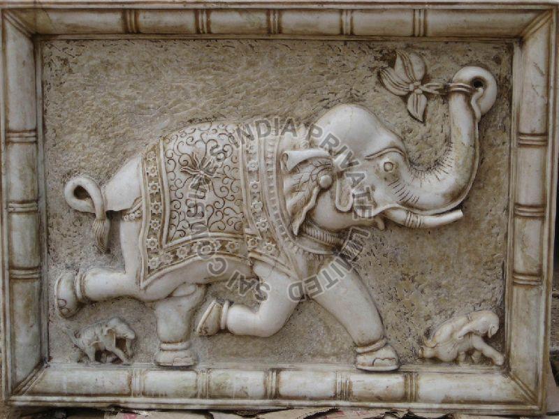 MARBLE STONE ELEPHANT CARVED WALL PANEL
