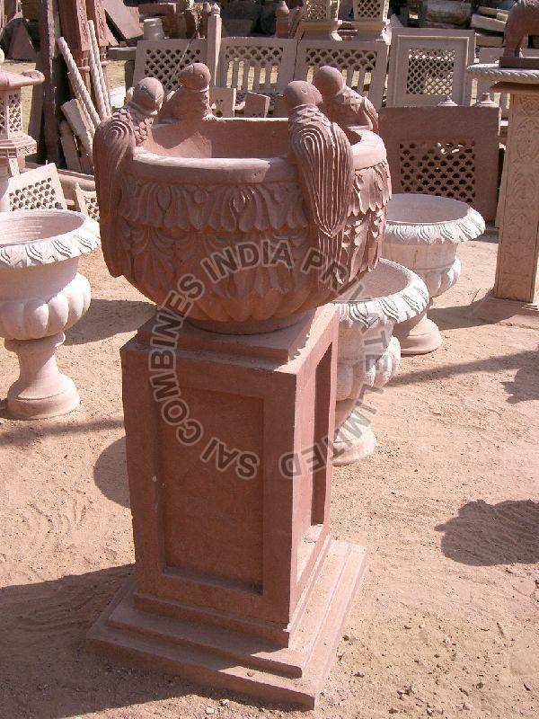 Marble Water Pot with Bird Statue