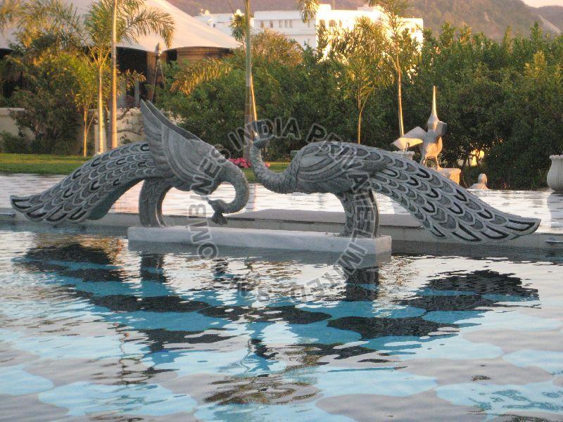 PEACOCK CARVED  MARBLE STONE SWIMMINGPOOL FOUNTAIN