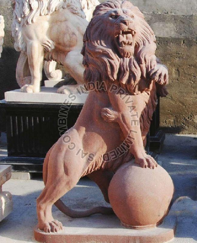 RED MARBLE STONE LION STATUE
