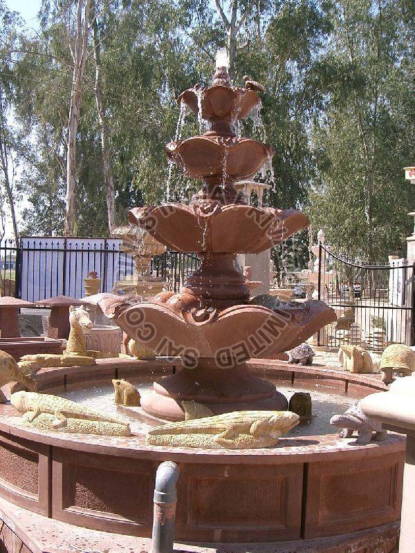 RED MARBLE STONE WATER FOUNTAIN