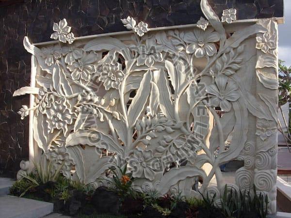 TREE AND LEAVES CARVED OUTDOOR GARDEN WALL PANEL
