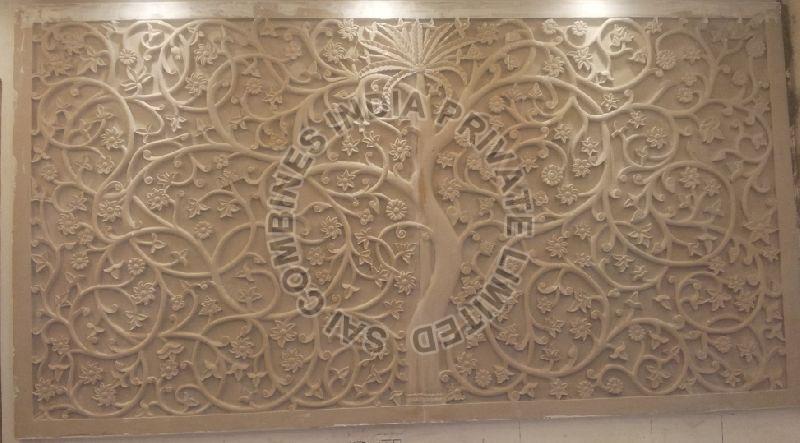 Tree Carved Marble Wall Panel, for Indoor Decor, Feature : Good Looking