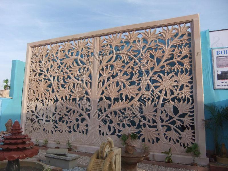 TREE CARVED RECTANGULAR MARBLE STONE PANEL