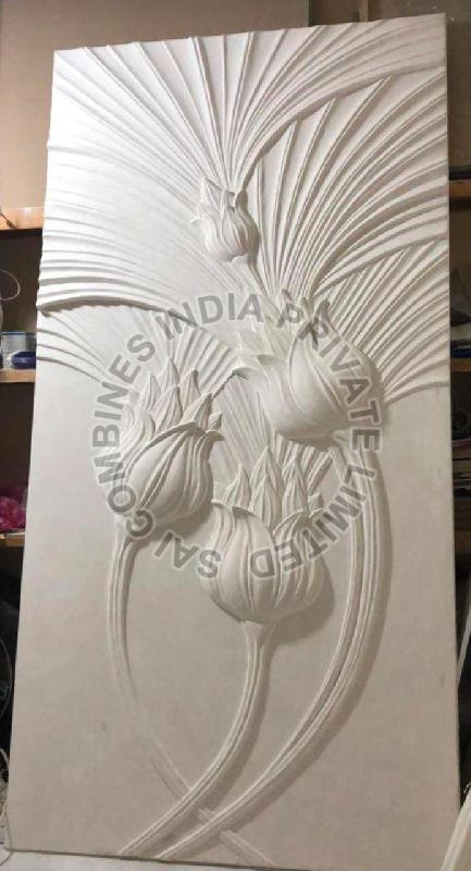 WHITE FLOWER CARVED MARBLE STONE WALL PANEL