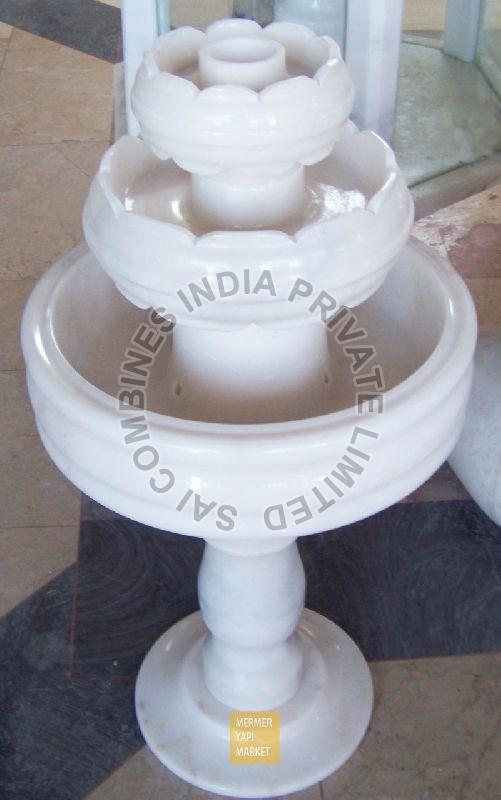 WHITE POLISHED MARBLE CARVED WATER FOUNTAIN