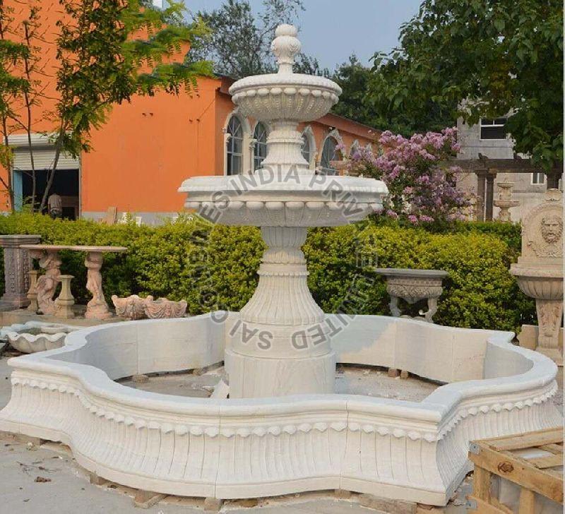 WHITE POLISHED MARBLE STONE WATER FOUNTAIN