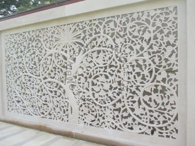 white tree carved marble stone wall jali