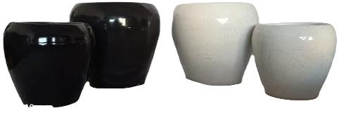 Zoya Handicrafts Ceramic Oval Pot Set, Color : Black White