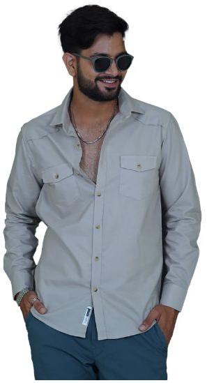 Beige Double Pocket Full Sleeves Shirt, Gender : Male