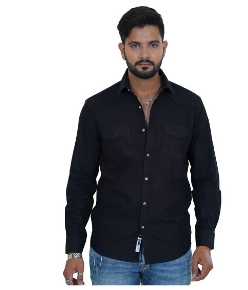 Black Double Pocket Full Sleeves Shirt