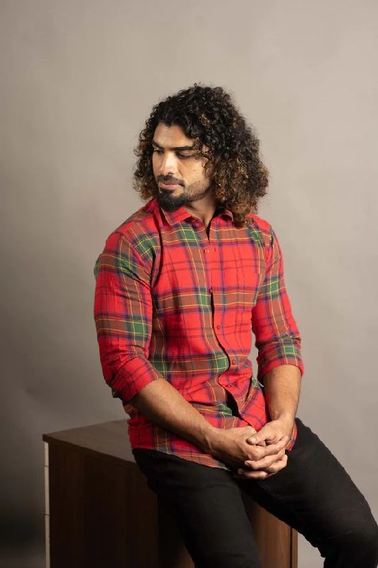 Checked Exclusive Red Plaid Shirt, Size : M, XL, XXL