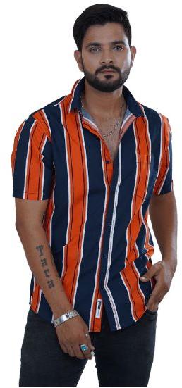 Orange Striped Cotton Half Sleeves Shirt, Gender : Male