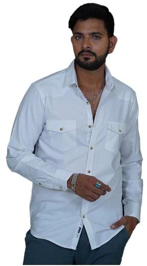 White Double Pocket Full Sleeves Shirt