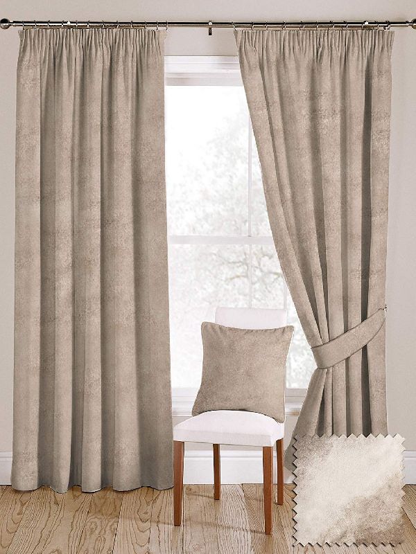 Beige Velvet Curtains, Pattern : Embossed