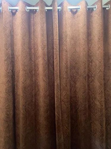 Coffee Velvet Curtains, Pattern : Embossed