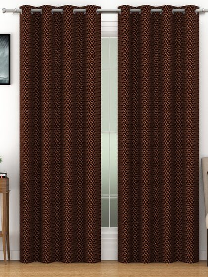 Texture Dark Brown Jacquard Curtains, Width : 4 Feet