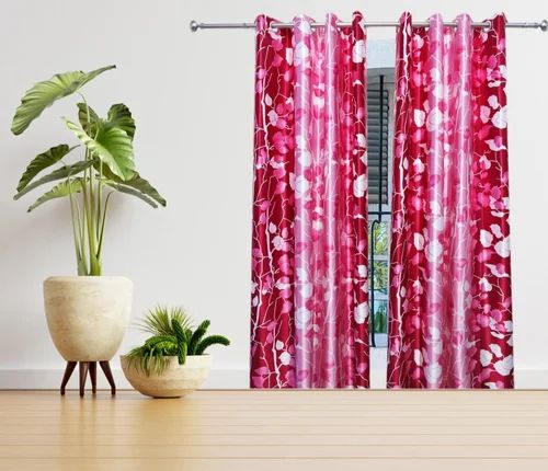 Pink Knitting Print Curtains, Length : 7 Feet