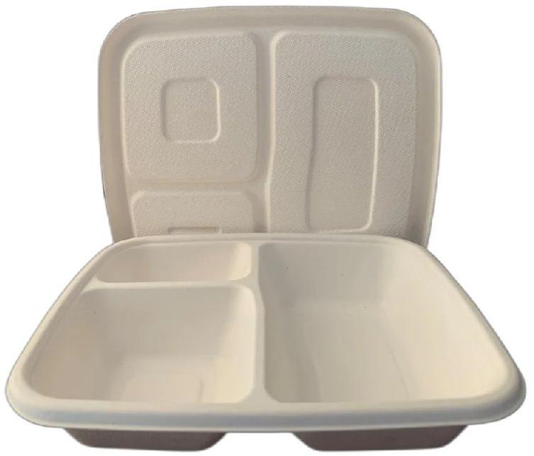 Square 3 Compartment Compostable Meal Tray, for Hotels, Restaurants, Size : Standard