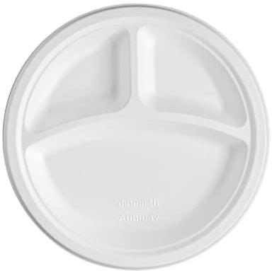 Round 9 Inch Compostable Compartment Plates, for Serving Food, Pattern : Plain