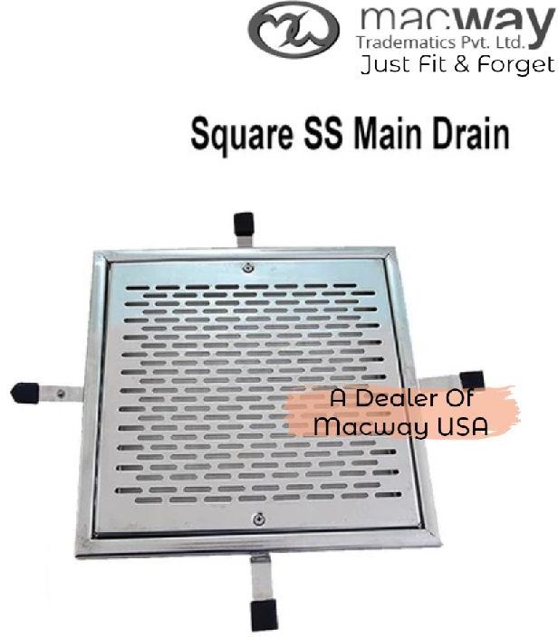 Polished Stainless Steel Square SS Main Drain, for Swimming Pool Tiling, Shape : Full Floor