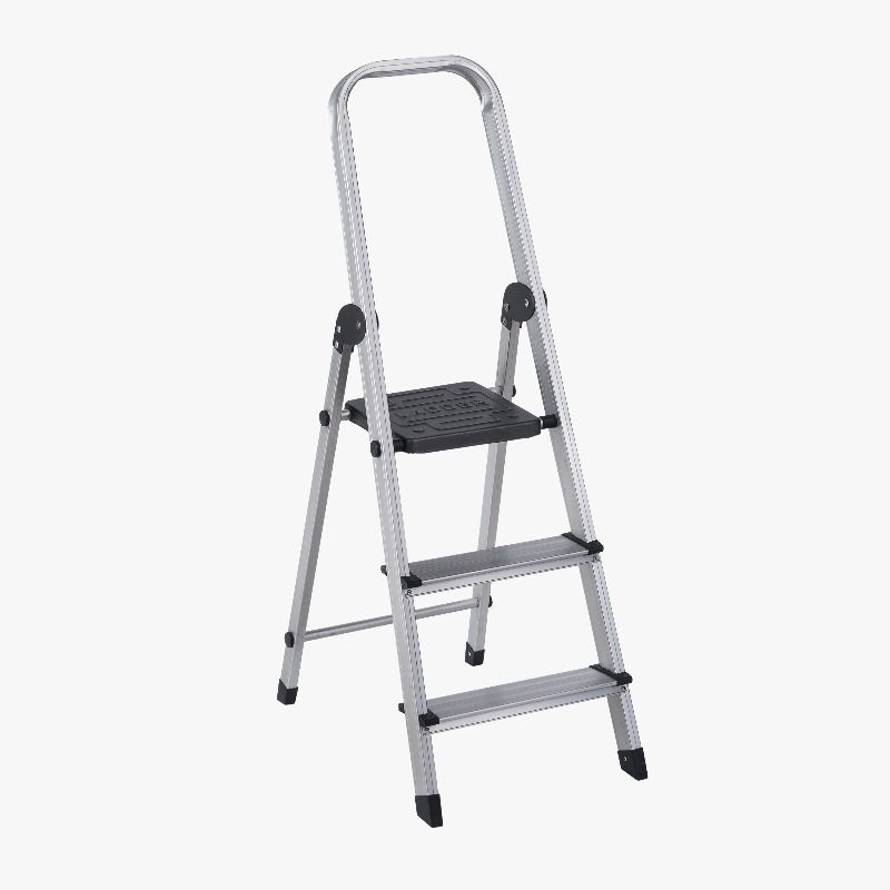 Vasnamm Polished Aluminum Safe step ladder 2+1, for Home, Industrial