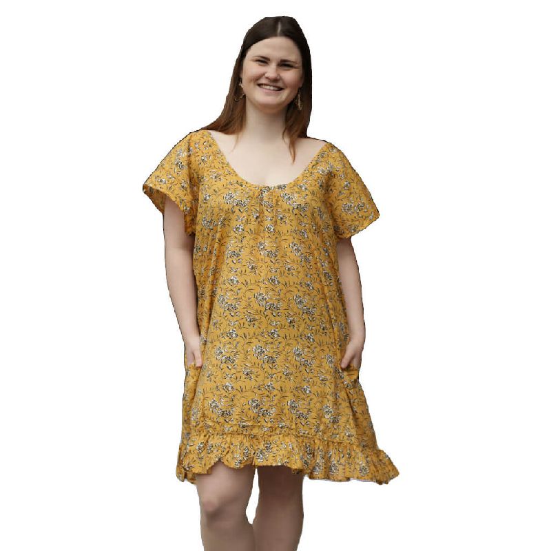Womens Yellow Oversized Dress with Floral Pattern