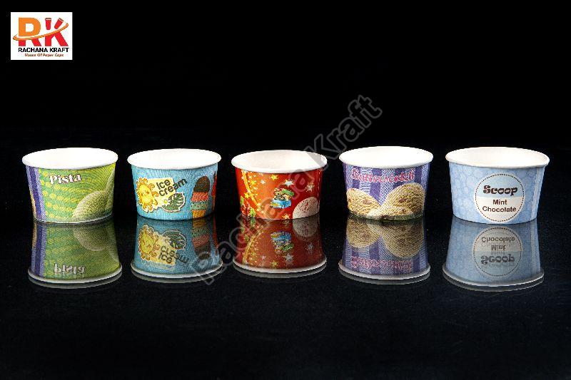 Rachana Kraft Round Paper Ice Cream Cups, for Hotel, Restaurant, Home, Pattern : Printed