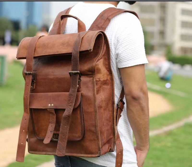18 Inches Leather Backpack Rucksack Hiking Picnic Unisex Bag