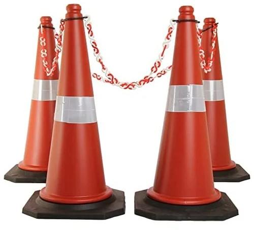 Conical Plastic Road Safety Cones, Color : Red, White