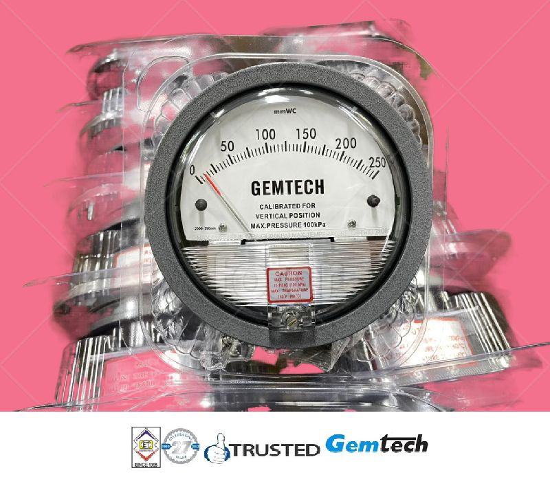 GEMTECH Differential Pressure Gauge Range 0100 KPA, Usage Pharmaceutical Industries Enviro