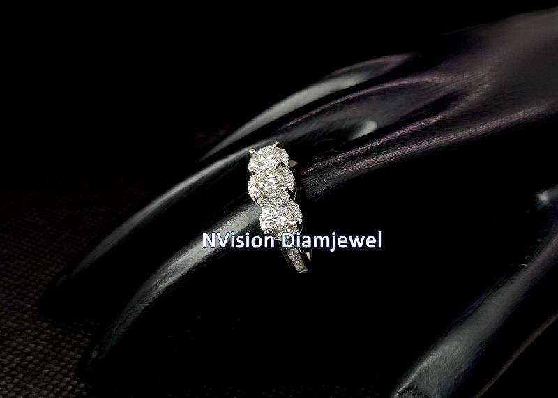 White Gold Natural Diamond Solitaire Trio Engagement Ring
