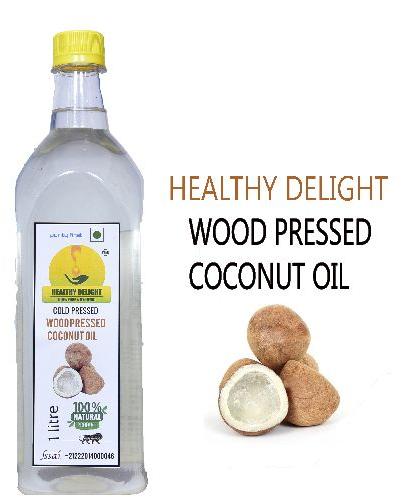 Healthy Delight Wood Pressed Coconut Oil, For Cooking, Shelf Life : 1year