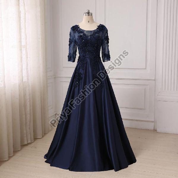 Satin Ladies Evening Gown, Pattern : Plain