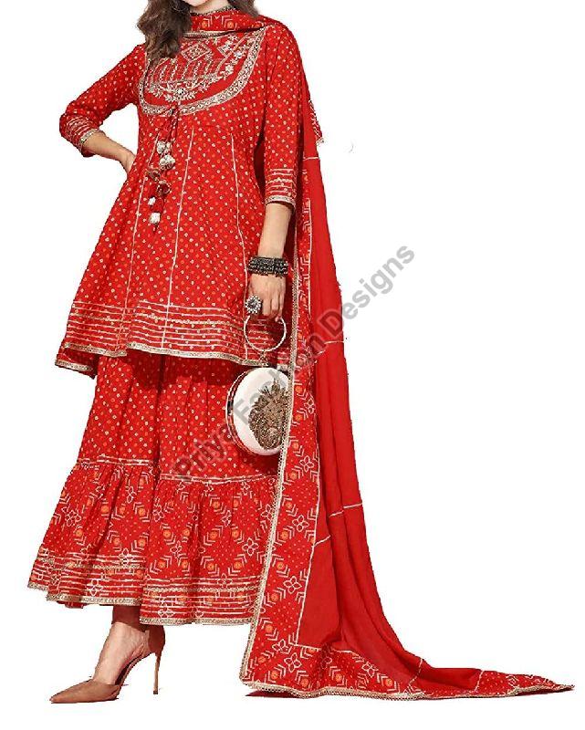 Printed Cotton Ladies Sharara Suit, Size : Small, Medium, Large, XL