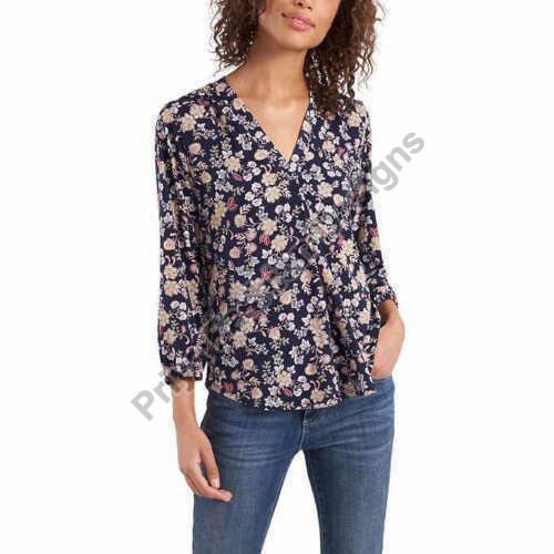 Printed Cotton Ladies V Neck Top, Feature : Skin Friendly