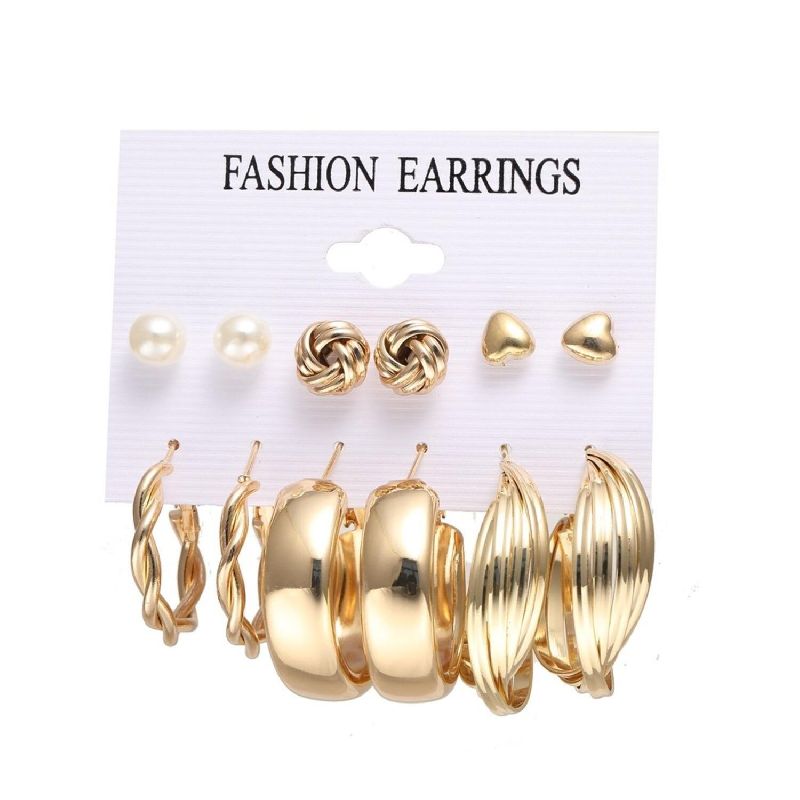 Gold Stud and Drop Earrings Set