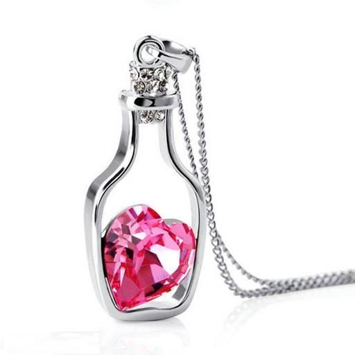 Pink Heart Crystal Love Drift Bottle Pendant Necklace