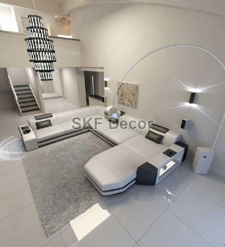White Designer U Shaped Sofa Set, for Living Room