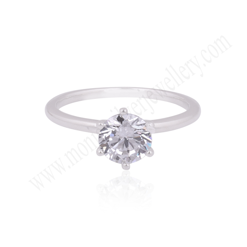 Round Silver Plating White Zircon Ring, Style Royal, Antique Monica