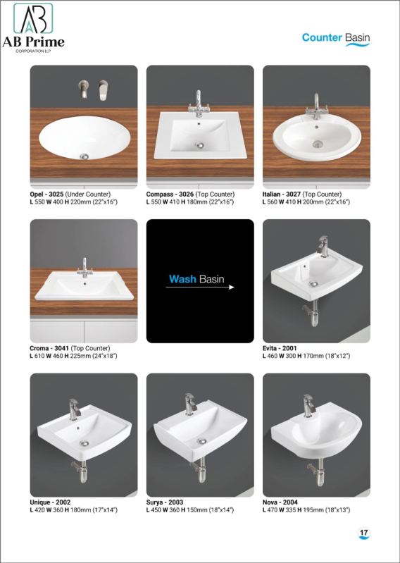 Rectangular Ceramic Counter Wash Basin, for Home, Hotel, Restaurant