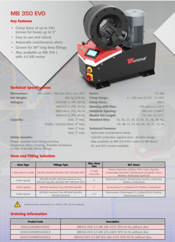 NEOTECH 200-300kg Hydraulic Hose Crimping Machines, Voltage : 380V