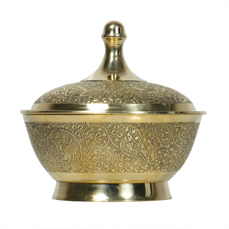 Round Brass Pithi Bowl with Lid, for Gift Purpose, Hotel, Restaurant ...