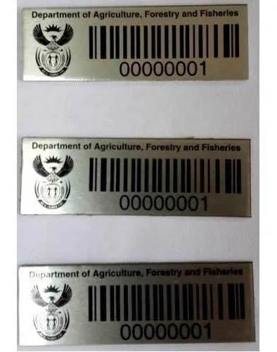 Rectangular Metal Barcode Label, For Machinery, Packaging Type : Packet