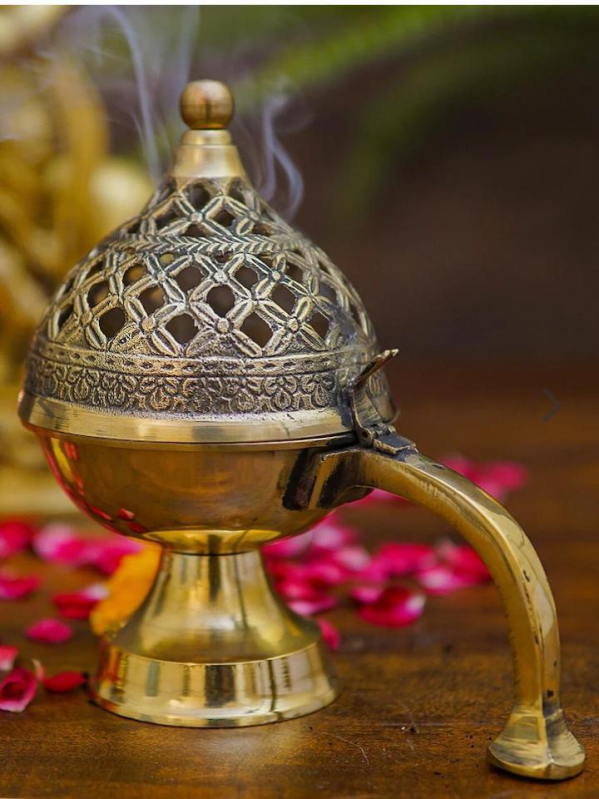 Polished Brass Dhoop Dani with Lid, Style : Antique, Packaging Type ...