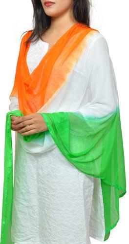 36gms Dyed Chiffon Tiranga Dupatta, Size : 2.25mts