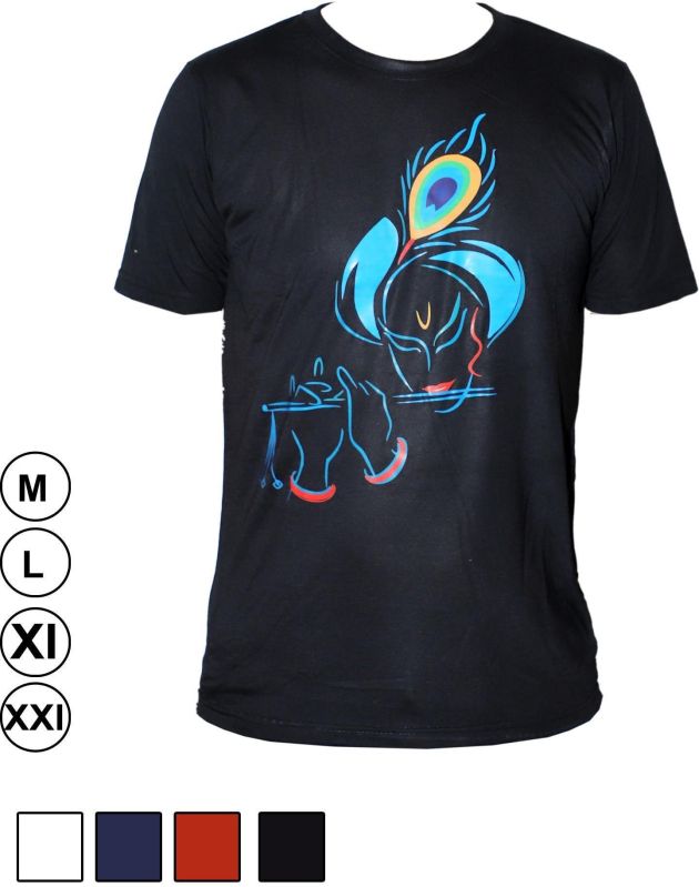 Krishna Printed Designer Cotton T Shirt, Size : XXL, XL, M, L