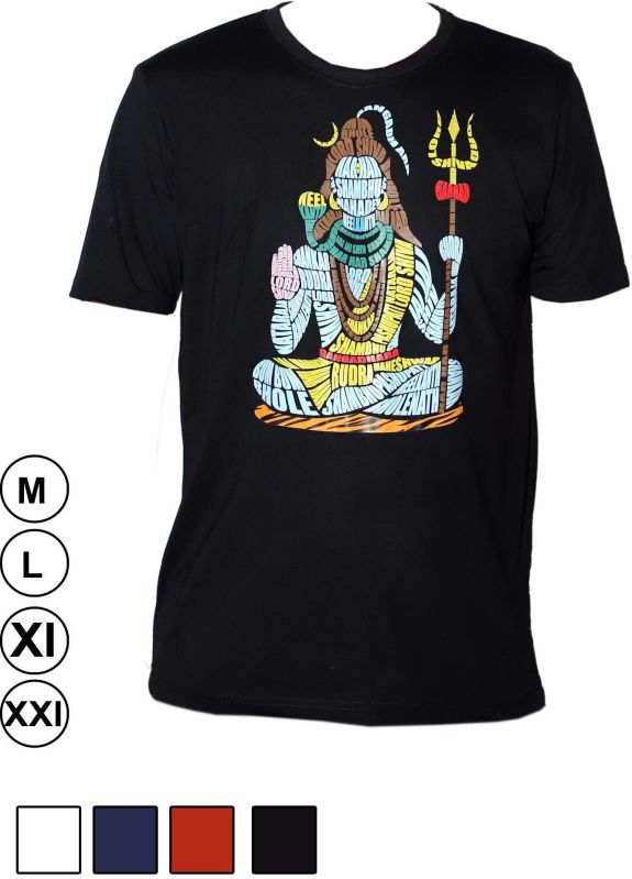Shiva Printed Black Cotton T Shirt, Size : XL, XXL, M