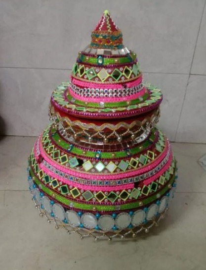 Mulit Colour Round Paint Coating Decorative Clay Garba, Pattern : Printed